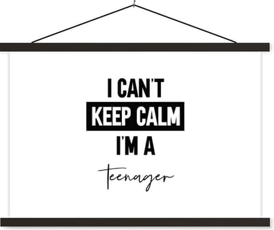 Posterhanger incl. Poster 60x40 cm - Schoolplaat - Kind - Quotes - Zwart - Wit - I can't keep calm i'm a teenager - Textielposter - Zwarte latten
