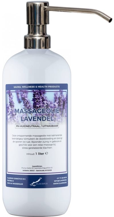 Massageolie Lavendel 1 liter met zilveren pomp - 100% natuurlijk - biologisch en koud geperst