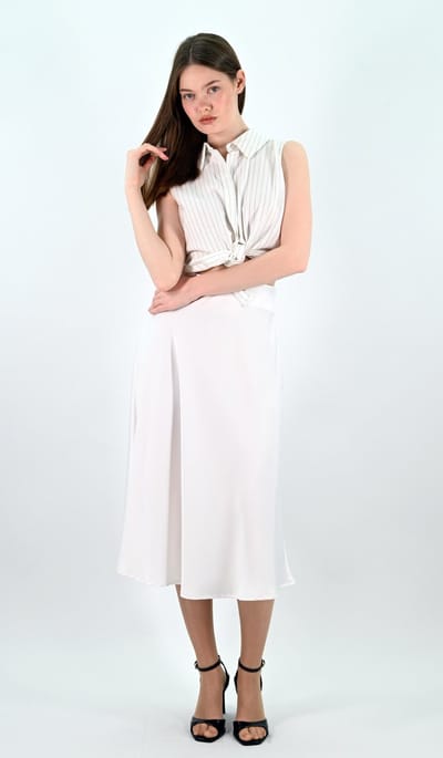 YesMooi - Satijnen Midirok - Wit - XXL (44)