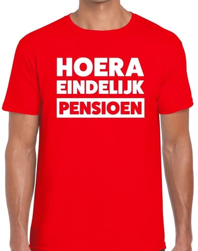 Hoera eindelijk pensioen rood t-shirt voor heren - rood pensioen shirt XXL