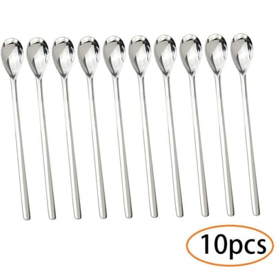 4-10 stuks 9'' Roestvrijstalen Koffielepel Zilveren Theelepel Lang Stelige Serveerlepel Dessert Honing Vruchtensap IJs Lepels