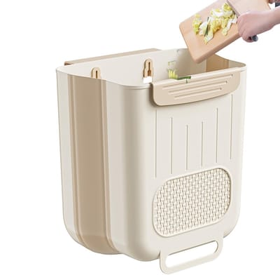 Hangende prullenbak - Keukenprullenbak - Opvouwbare prullenbak voor aan de muur -Wandgemonteerde afvalbak - Multifunctionele keukenprullenbak - Geschikt voor aanrechtbladen, woonkamers, slaapkamers en badkamers - Beige