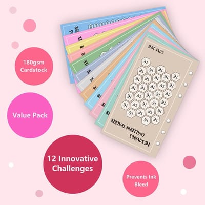 Besparen met de Geldbesparingsuitdaging (48 Bladen) voor Spaar- en Budgetplanner 180g/m², Geschikt voor Budgetmap, A6, Financieel Beheer, Sparen en Budgetteren