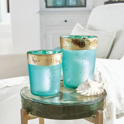LOBERON Windlicht set van 2 Ewena turquoise/goud