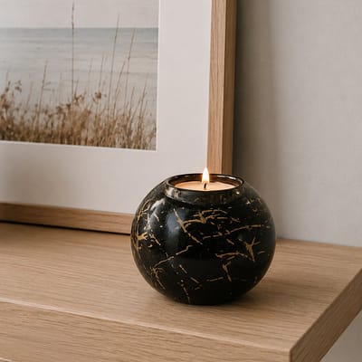 Mini-urnen - Urnen - Waxinelichthouder - Urn met Kaarshouder - Zwart Bladgoud - 250ml - 8cm - Handgemaakt in EU