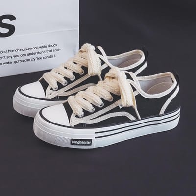 Canvas Dames Schoenen Lente Nieuwe Platform Biscuit Schoenen Niche Ins Veelzijdige Casual Board Schoenen 40 zwart