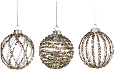 Goodwill Kerstbal "Stripe" Glas Multicolour D 8 cm Voordeelass. Per 3 Stuks