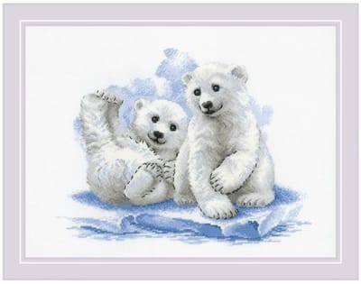 Riolis Borduurpakket  Bear cubs on Ice (Berenwelpen op ijs) 2043