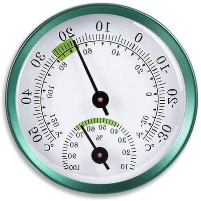 Thermometer Hygrometer - Vochtigheid Meter - Binnen Buiten - Mechanisch Geen Batterij - 57x12mm - Groen Wit