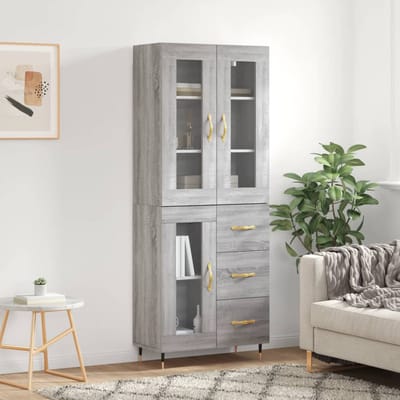 vidaXL - Hoge - kast - 69,5x34x180 - cm - bewerkt - hout - grijs - sonoma - eikenkleurig
