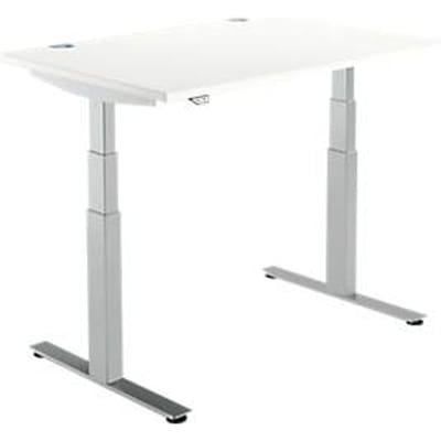 Schäfer Shop  Select Bureautafel DRIVE UP 2, T-poot, rechthoek, tweetraps elektrisch in hoogte verstelbaar, B 1200 mm, wit/blank aluminium
