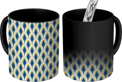 Magische Mok - Foto op Warmte Mokken - Koffiemok - Design - Patroon - Retro - Geel - Blauw - Magic Mok - Beker - 350 ML - Theemok