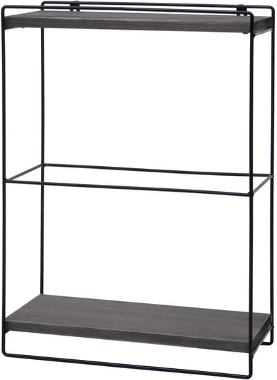 Wandplank MCW-K77, hangplank Keukenplank, massief hout metaal Industrieel 2 planken 50x35x17cm ~ donkergrijs