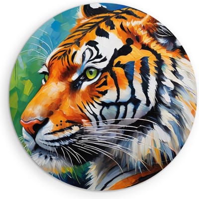 Saammp Muurcirkel Hout - Kleurrijke Tijger - Dieren - Abstract - Ø 90 - Wandcirkel - Wanddecoratie Cirkel - muurdecoratie Woonkamer - Slaapkamer decoratie - Rond Schilderij