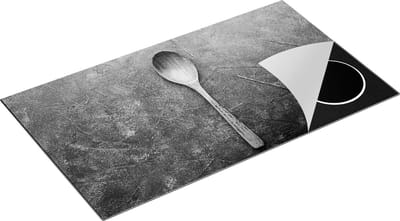 Chefcare Inductie Beschermer Lepel op Blauwe Marmer - Zwart Wit - 90x50 cm - Afdekplaat Inductie - Kookplaat Beschermer - Inductie Mat
