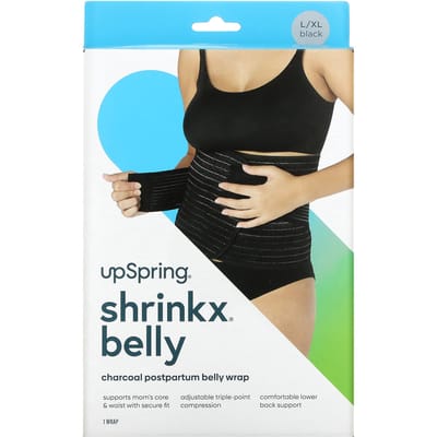 UpSpring, Shrinkx Belly, Enveloppement abdominal post-partum avec fibre de charbon de bambou, taille L/XL, noir black