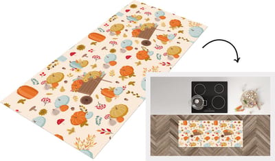Keukenloper - Loper keuken - Pompoen - Paddelstoelen - Bloemen - Patronen - 120x50 cm - Keukenloper vinyl
