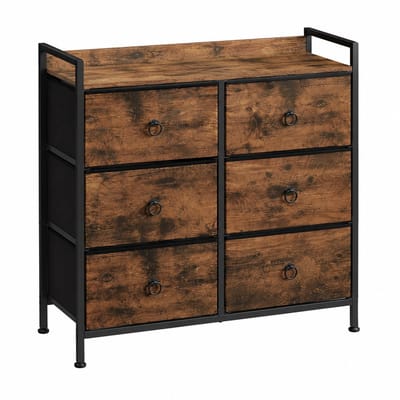 ITRONIQ Ladekast 6 Laden - Opbergkast Slaapkamer Woonkamer - Industrieel Vintage Bruin Zwart - Compact Dressoir Kast 80x27x78