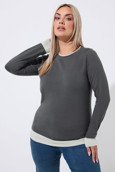 Limited Collection Grijs Tshirt Met Lange Mouwen En Contrasterende Zoom Size 38
