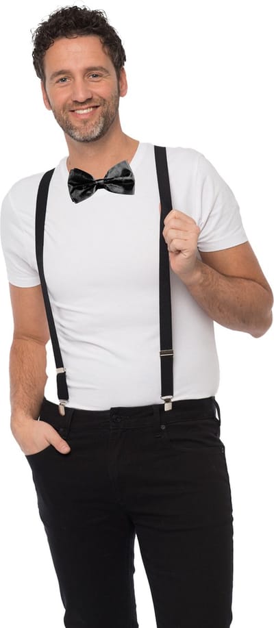 Carnaval verkleedset bretels en strik - zwart - volwassenen/unisex - feestkleding accessoires