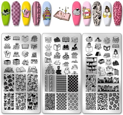 MTTProducts - Boek Lover Nail Art - Stalen Nail Art Templates - 3 Stuks - 12x6 cm - Uniek Design - Geschikt voor Vrouwen - Creatieve Nail Art