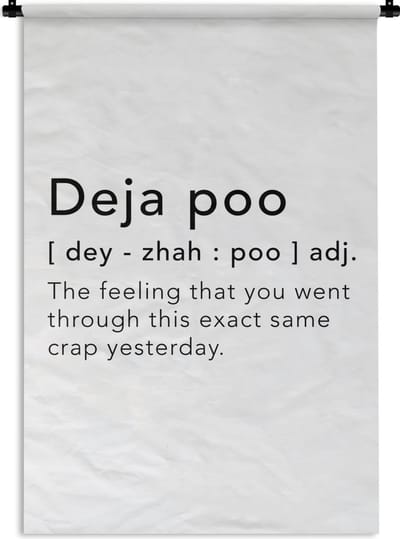 Wandkleed - Wanddoek - Spreuken - Quotes - The feeling that you went through this exact same crap yesterday - Poep - 120x180 cm - Wandtapijt