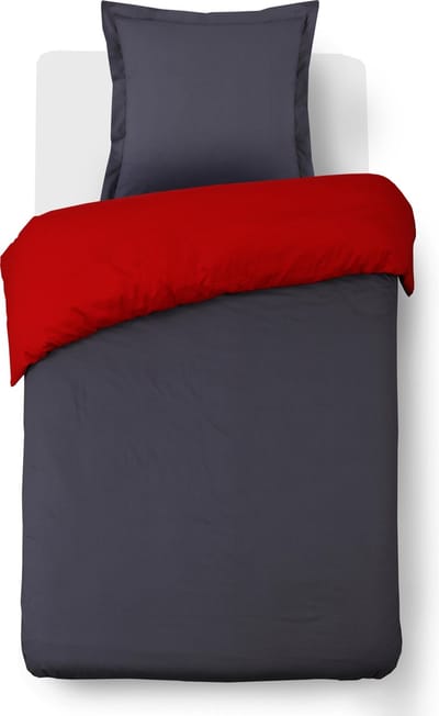 VISION Bicolor - Tweezijdig omkeerbaar Dekbedovertrekset - 100% katoen: zacht en soepel - Eenpersoons - Dekbedovertrek 135 x 200 cm met 1 bijhorende sloop 80 x 80cm - Grijs / Rood - Oekotex gecertificeerd