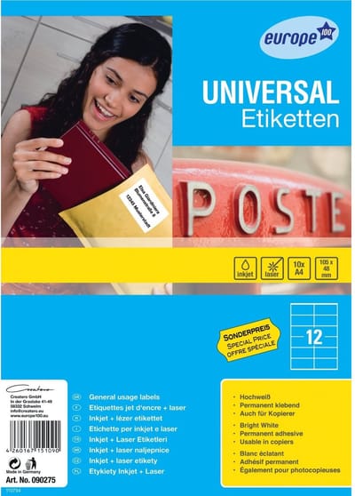 Universele etiketten ondoorzichtig 105x48mm wit 120 stuks