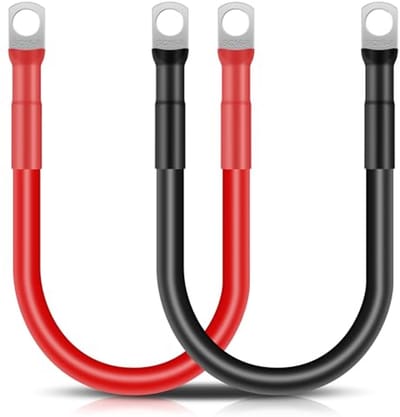 Accukabel 30 cm 16 mm², 12 V, Koperen Kabel met Ringklemmen voor Auto en Marine - 2 Stuks
