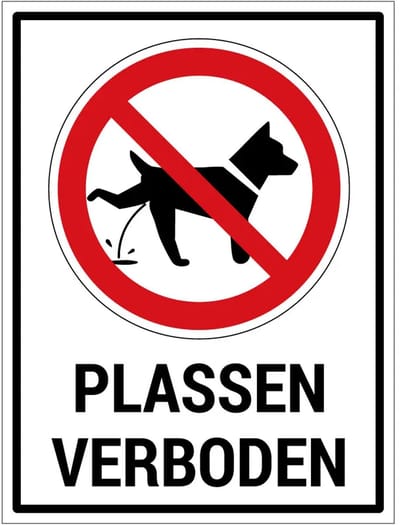 Plassen verboden voor honden bord met tekst | gecoat dibond materiaal | 20 x 15 cm