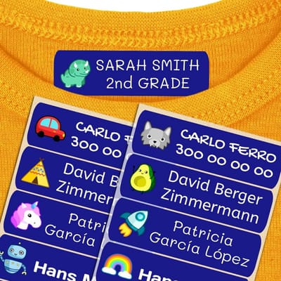 Gepersonaliseerde labels - Strijklabels kleding - Kleding markeren - Eenvoudig te strijken - 50 stuks - Donkerblauw