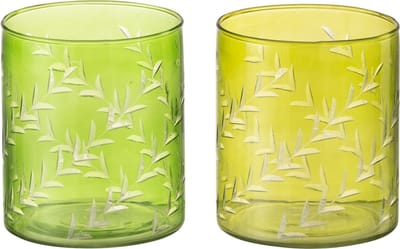 J-Line theelichthouder Bladeren - glas - groen - large - 2 stuks