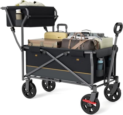 Famanu - Opvouwbare bolderkar met rem en bekerhouder, 120 kg draagkracht, strand- en transportwagen