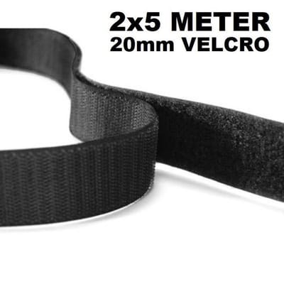 2*5m OPNAAIBARE KLITTENBAND (2*5m Hook and 2*5m Loop) Breedte 20MM, Kleur ZWART