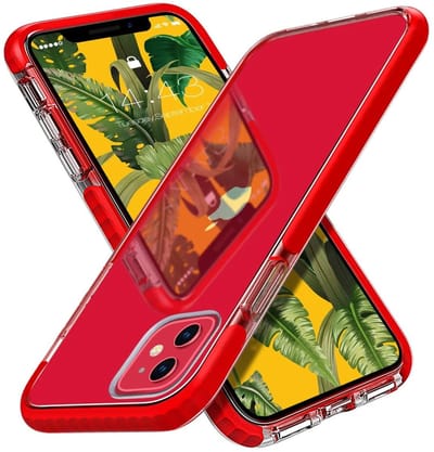 Hoesje Geschikt voor iPhone 12 Pro Max Hoesje Transparant Anti Shock - backcover met Bumper Rood