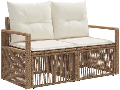 vidaXL - Tuin - Sofa - 2-Aantal - zitplaatsen - Beige - poly - rattan