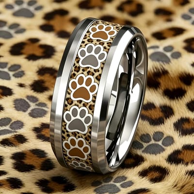 Schattige Luipaardprint & Kattenpoot Patroon Ring Mode Roestvrijstalen Ringen Voor Vrouwen Mannen Trouwring Sieraden Cadeau Voor Huisdierenliefhebbers 9 white
