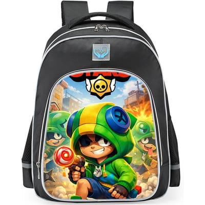 Brawl Stars Kleurrijke Geestenhond Print Zwarte Achtergrond Sci-Fi Stijl Dubbelzijdige Reflecterende Strip Grote Capaciteit Schooltas reflective black - large