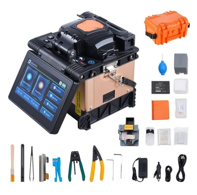 Glasvezel Lasapparaat - Fusielasmachine - 4 Motoren - SM/MM/DS/NZDS Compatibel - 6 s Splijstijd - 13 s Verwarmingstijd - 12,7 cm Touchscreen - 7800 mAh Batterij