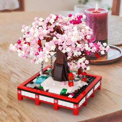 Kersenbloesem Bonsai Boom Bouwstenen Set Bloemenboom Stenen Bouwpakket STEM Constructie Speelgoed met Ketting Draaiende Schommel Figuren