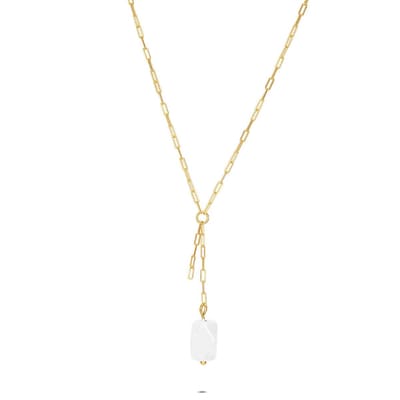 Twice As Nice Halsketting in zilver, met een witte steen Goudkleurig 42cm+5cm