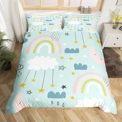 Regenboog Koning Koningin Dekbedovertrek Kleurrijke Regenbogen Beddengoedset Aquarel Bloemen Vlinder Dekbedovertrek Polyester Quilt Cover EU single(135x200cm)