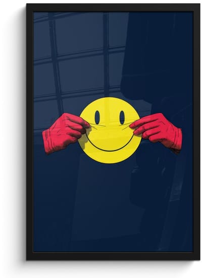 Poster in lijst - Fotolijst 40x60 cm - Posters - Smiley - Geel - Handen - Minimalistisch - Posterlijst zwart - Decoratie - Wanddecoratie woonkamer - Muurdecoratie slaapkamer - Kerstversiering - Kerstdecoratie voor binnen - Kerstmis