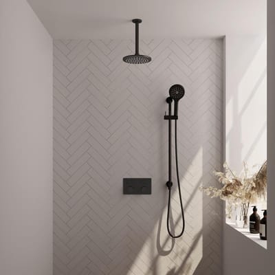 Brauer Black Carving Thermostatische Regendoucheset Inbouw - Hoofddouche 20 cm - Met Drukknoppen - Handdouche 3 Standen - Doucheslang - Geintegreerde Glijstang - Mat Zwart