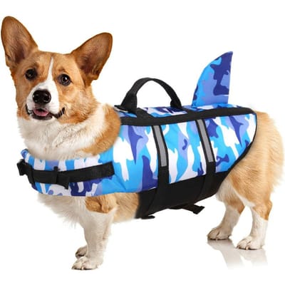 Huisdier Zwemvest Kleding Levensvest Verstelbaar Reflecterend Hoge Drijfkracht Camo Huisdier Zwempak Voor Honden Buiten Surfen Strand Gebruik (blue,XS（old）) blauw
