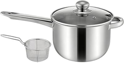 Tafelfriteuse Roestvrij Staal - Mini Frituurpan Frituurmand - Thuis Frituren - Gelijkmatige Warmteverdeling - 20B x 15H cm - Zilver