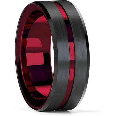Bague de Mariage Celtique Dragon en Tungstène Noir 8 mm pour Homme Mode Incrustée Zircon Rouge Punk Acier Inoxydable Bague Fibre de Carbone Rouge pour Homme 8 black