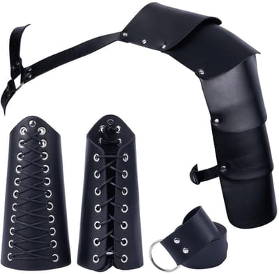 Jhubersproducts - Middeleeuwse Kostuum Accessoires - Kostuum Riem - Lederen Arm Guards - Zwart - Halloween Cosplay - Geschikt voor Volwassenen
