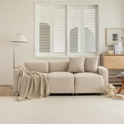 DESMIU Zitbank 211 Cm - Modern Design Met 2 Kussens En Afneembaar Zitkussen - Voor Woonkamer, Slaapkamer En Kantoor - Chenille Beige