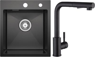 SOFETIY MAX Spoelbak voor keuken 40x45 cm - Spoelbak Keuken Met Keukenkraan - 1 Gootsteen Antraciet - Spoelbakken Keuken - Wasbak Keuken Met Waterafvoersysteem